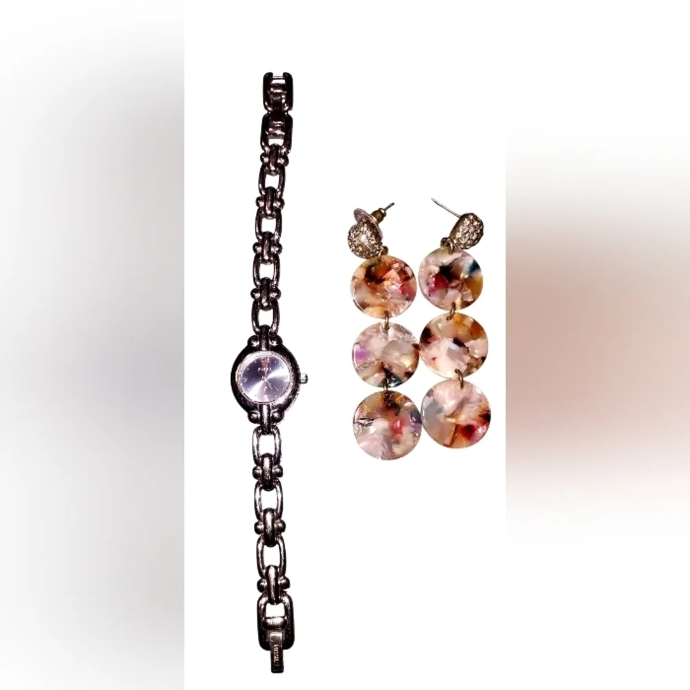 Fossil Vintage Watch and Multicolor Earrings Set